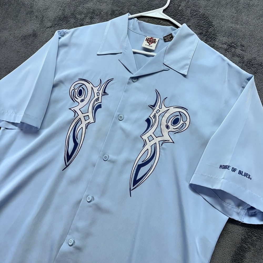 Vintage Blue Flame Button Up Shirt House Of Blues Mens XL Short Sleeve Y2K
